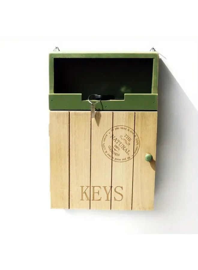 صندوق مفاتيح خشبي ريفي مثبت على الحائط باللون الأخضر، منظّم تخزين المدخل - Image 1