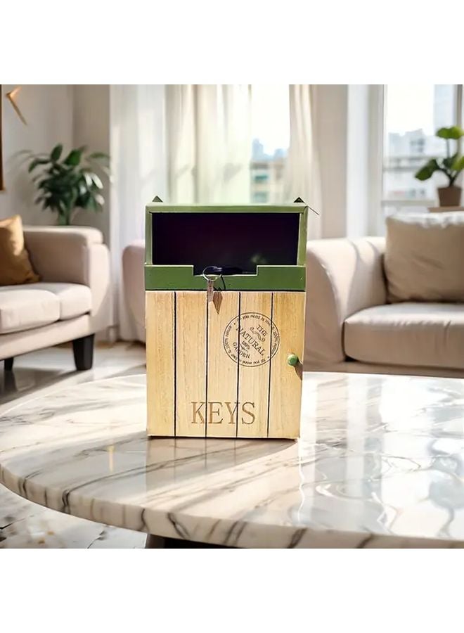 صندوق مفاتيح خشبي ريفي مثبت على الحائط باللون الأخضر، منظّم تخزين المدخل - Image 5