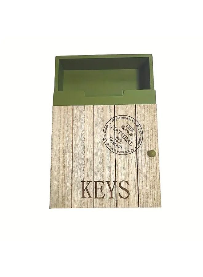 صندوق مفاتيح خشبي ريفي مثبت على الحائط باللون الأخضر، منظّم تخزين المدخل - Image 3