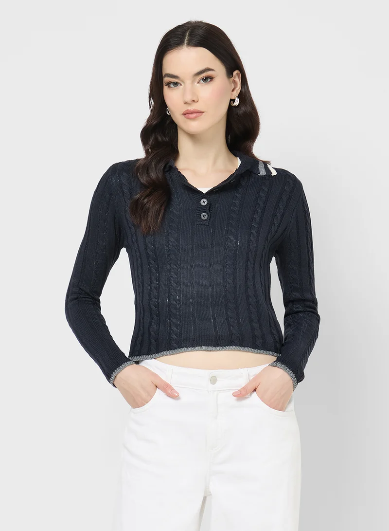 جينجر Fine Knit Polo Neck Sweater