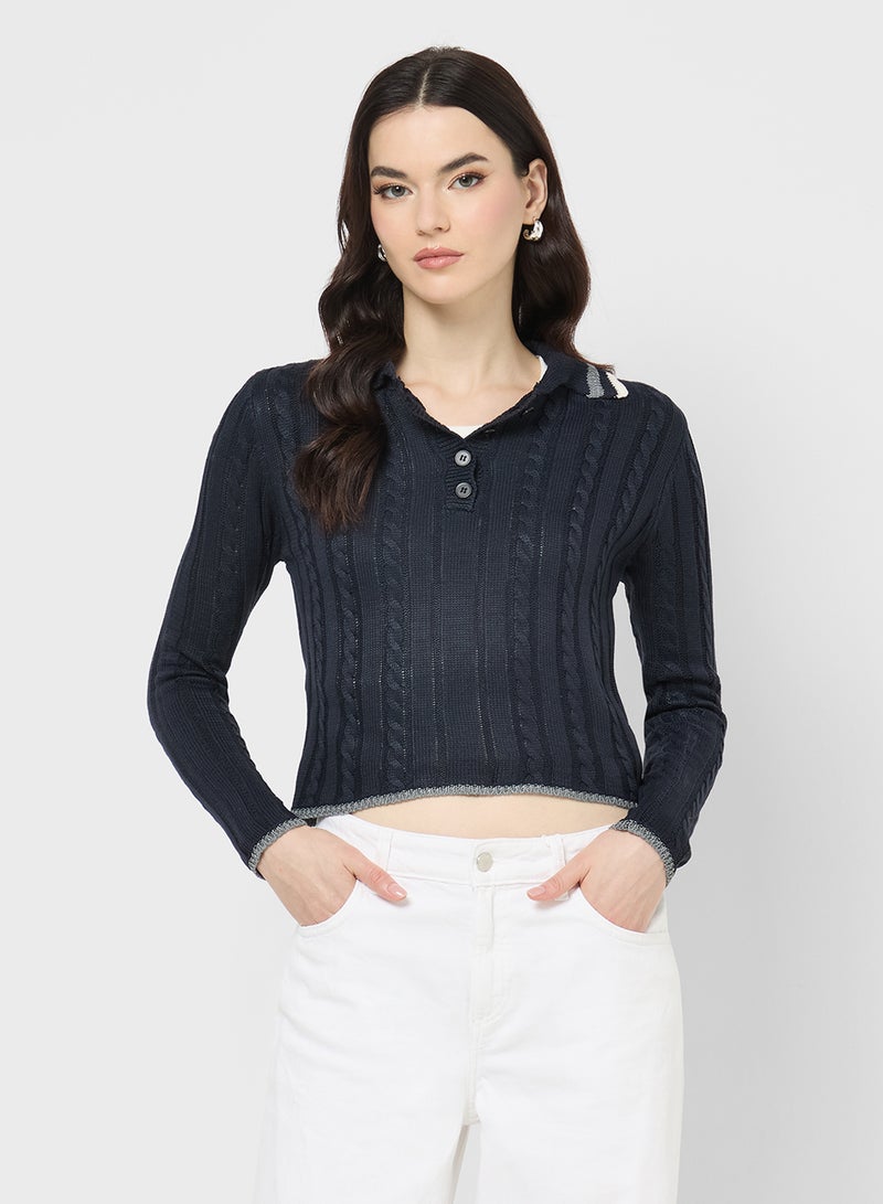 جينجر بلوفر بياقة بولو محبوك بدقة - Image 1