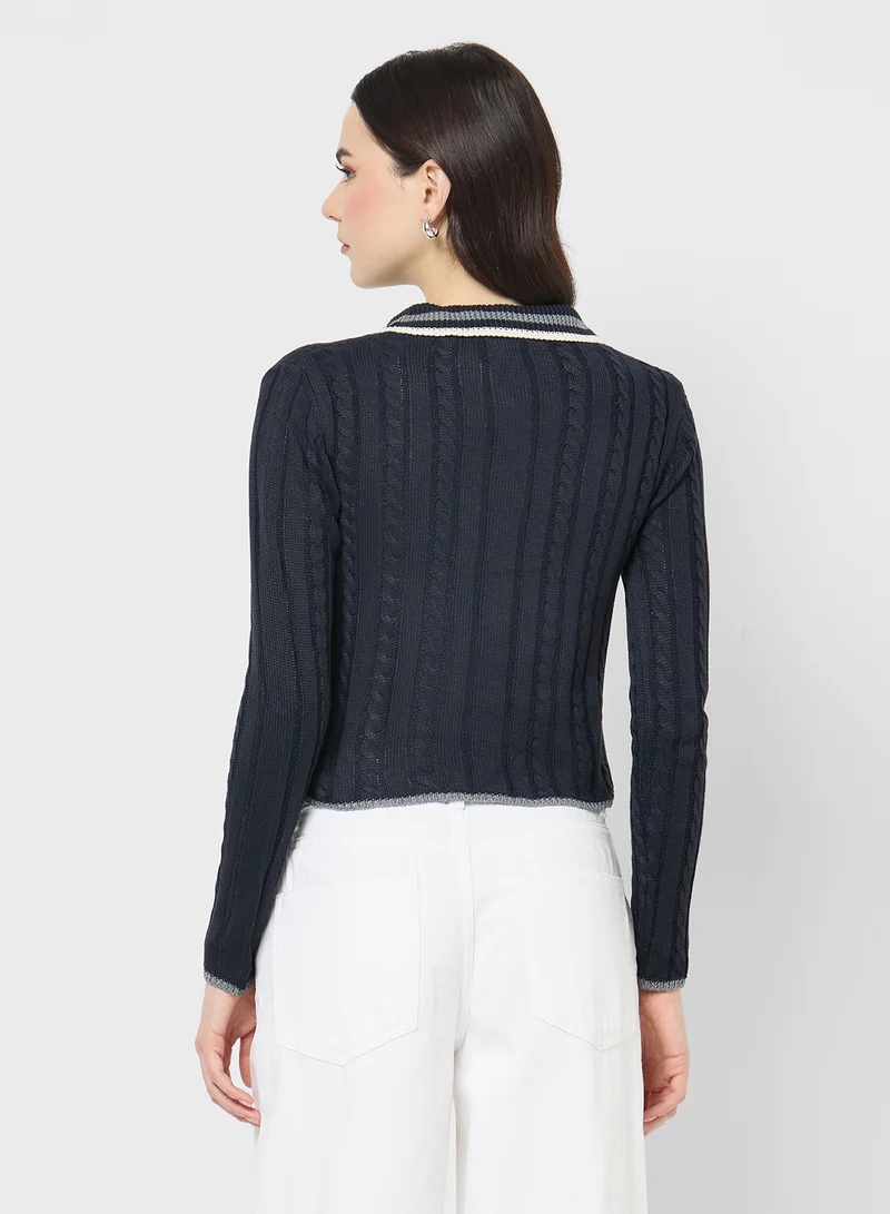 جينجر Fine Knit Polo Neck Sweater