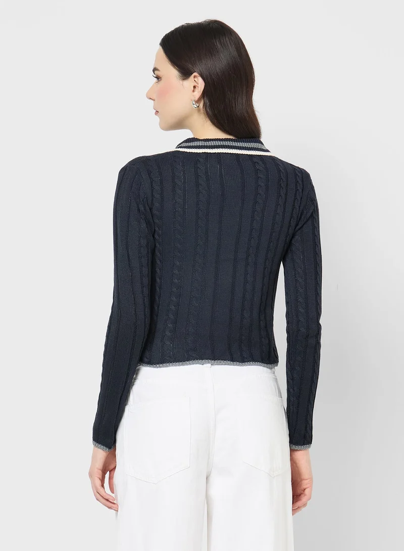 جينجر بلوفر بياقة بولو محبوك بدقة