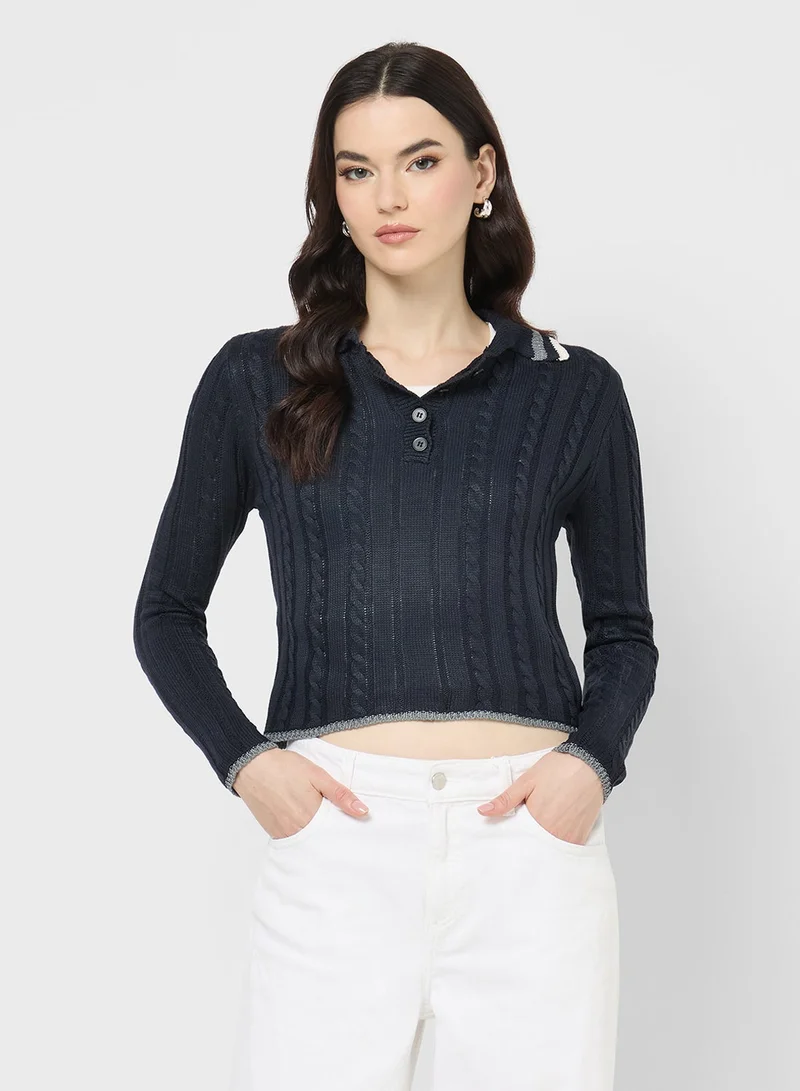 جينجر بلوفر بياقة بولو محبوك بدقة