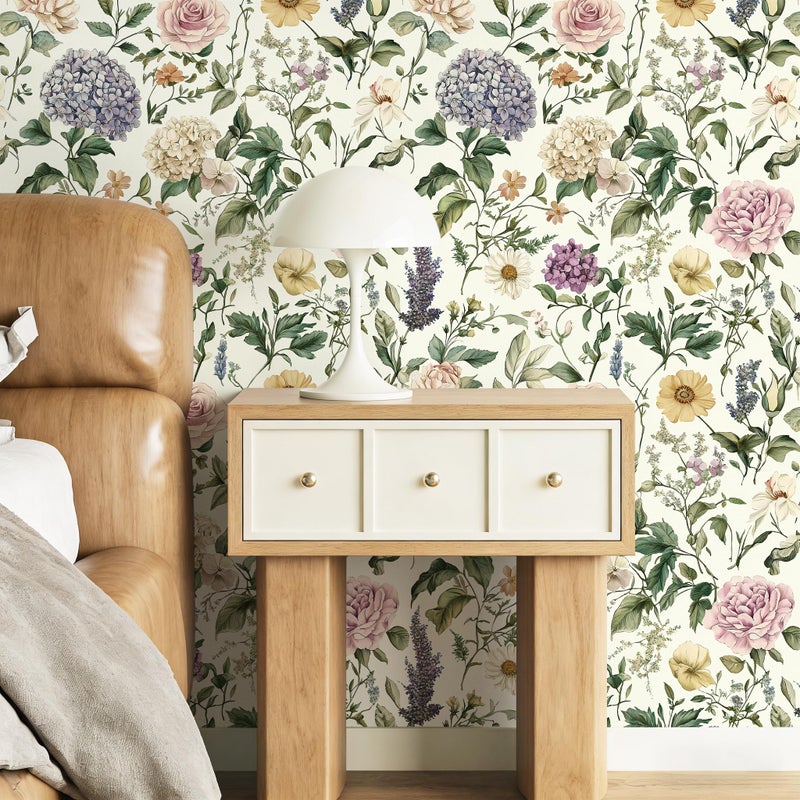 HeloHo Floral Peel and Stick Wallpaper Vintage Floral Contact Paper Boho Flower Botanical Wallpaper Removable Self Adhesive Farmhouse Wall Paper for Cabinets Bathroom Bedroom Vinyl 17.3"x78.7" - Image 2