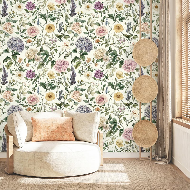 HeloHo Floral Peel and Stick Wallpaper Vintage Floral Contact Paper Boho Flower Botanical Wallpaper Removable Self Adhesive Farmhouse Wall Paper for Cabinets Bathroom Bedroom Vinyl 17.3"x78.7" - Image 5