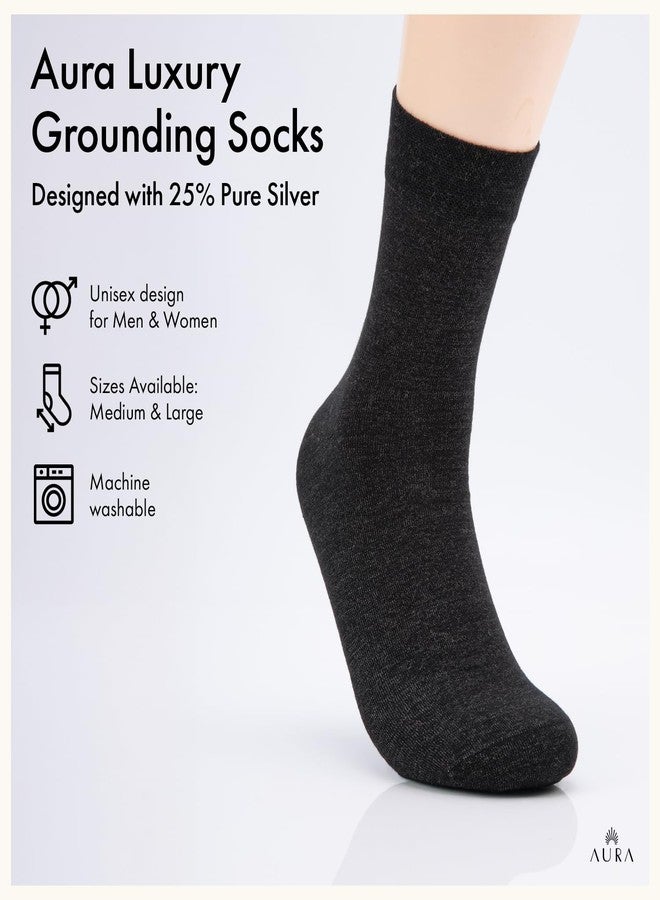 AURA جوارب Aura™ الفاخرة للتأريض للقدمين - جوارب تأريض 25% فضة نقية للنساء والرجال - سوداء، مقاس كبير - Image 4