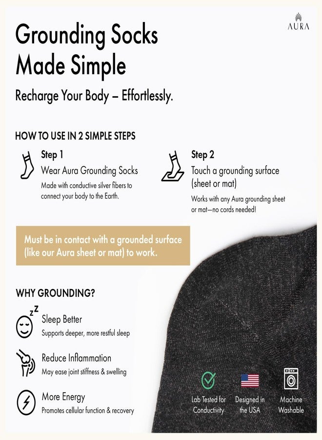 AURA جوارب Aura™ الفاخرة للتأريض للقدمين - جوارب تأريض 25% فضة نقية للنساء والرجال - سوداء، مقاس كبير - Image 2