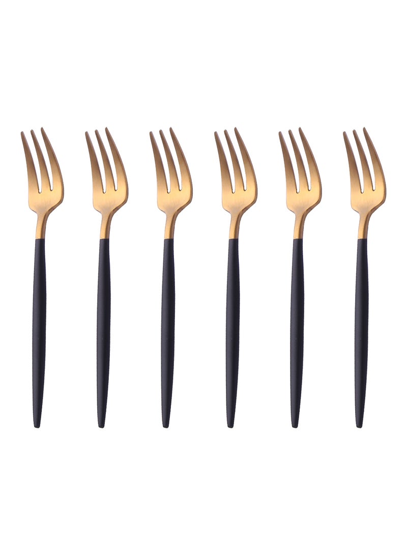 6-Piece Stainless Steel Matt Polish Cake Fork Set Gold/Black 13.3centimeter - Image 1