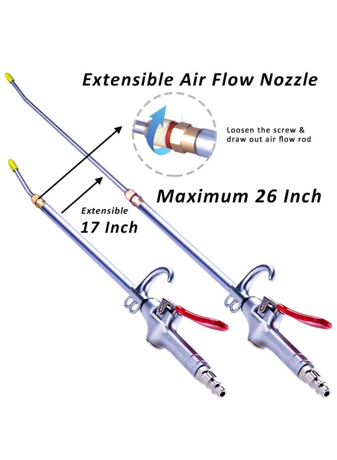 JASTIND High Volume Industrial Air Blow Gun 17-26 Inch Extensible Stainless Steel Air Flow Nozzle Pneumatic Air Compressor Accessories Tool Extended Dust Air Blower Gun with 360 Degree Swivel Hook  - Image 2