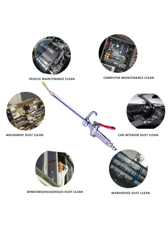 JASTIND High Volume Industrial Air Blow Gun 17-26 Inch Extensible Stainless Steel Air Flow Nozzle Pneumatic Air Compressor Accessories Tool Extended Dust Air Blower Gun with 360 Degree Swivel Hook  - Image 5