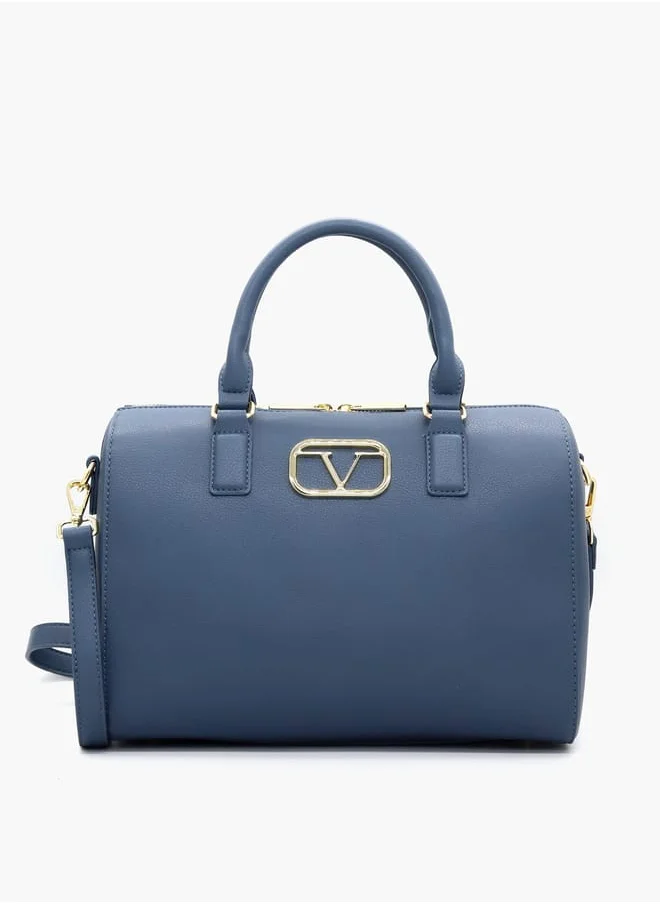 V إيطاليا Solid Tote Bag with Detachable Strap and Zip Closure