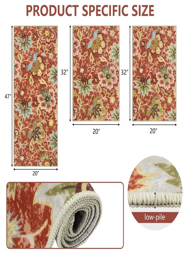 Homcomoda Kitchen Mats 3 Piece Set Boho Kitchen Rugs and Mats Non Slip Washable Floral Kitchen Floor Mats Set of 3 Kitdhen Runner Carpets for Sink,Laundry Room,Hallway - Image 2