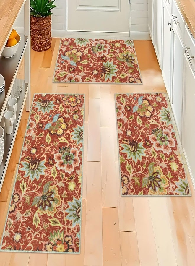 Homcomoda Kitchen Mats 3 Piece Set Boho Kitchen Rugs and Mats Non Slip Washable Floral Kitchen Floor Mats Set of 3 Kitdhen Runner Carpets for Sink,Laundry Room,Hallway - Image 1