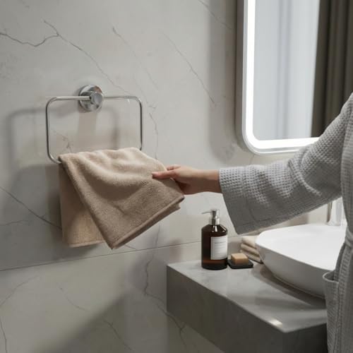 Well Set Stainless Steel Hand Towel Ring for Bathroom & Wash Basin | Wall Mounted Napkin Holder Stand for Kitchen & Home Use | Compact Square Design (Pack of 2, Chrome Finish) - Image 2