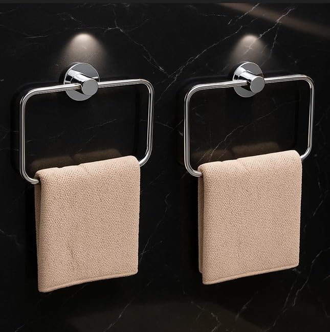 Well Set Stainless Steel Hand Towel Ring for Bathroom & Wash Basin | Wall Mounted Napkin Holder Stand for Kitchen & Home Use | Compact Square Design (Pack of 2, Chrome Finish) - Image 3