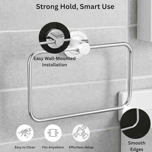 Well Set Stainless Steel Hand Towel Ring for Bathroom & Wash Basin | Wall Mounted Napkin Holder Stand for Kitchen & Home Use | Compact Square Design (Pack of 2, Chrome Finish) - Image 5