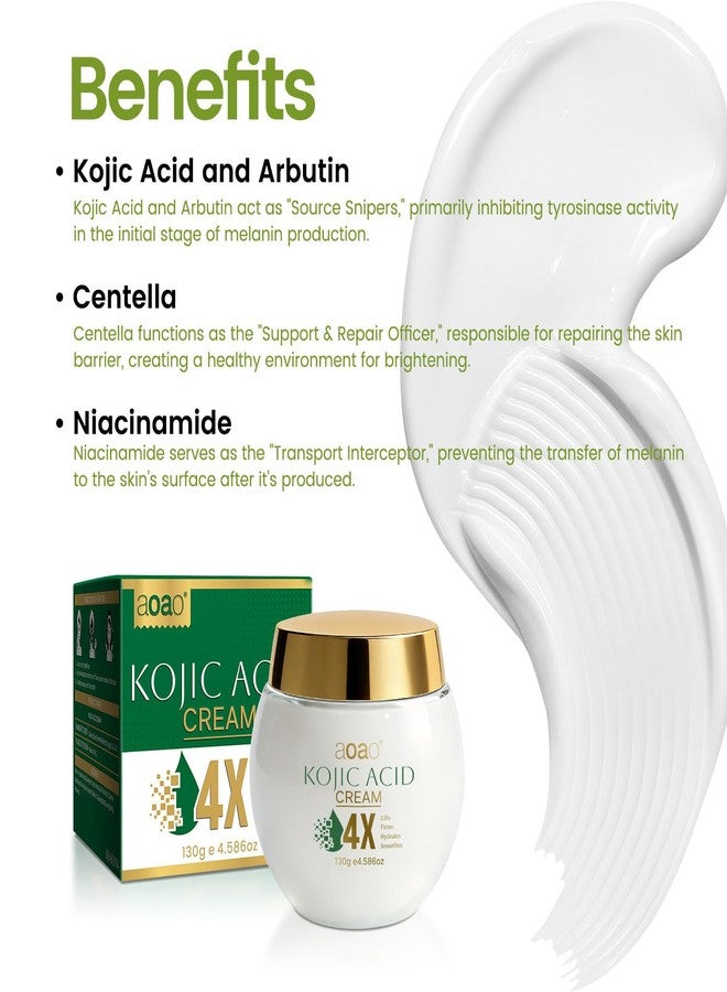 AOAO Kojic Acid Cream, Hydrates Deeply with Multi-Tasking Niacinamide, Centella & Arbutin for Skin Soothing & Daily Nourishing, Face & Neck Moisturizer for Uneven Skin Tone, Paraben-Free, 130g - Image 3