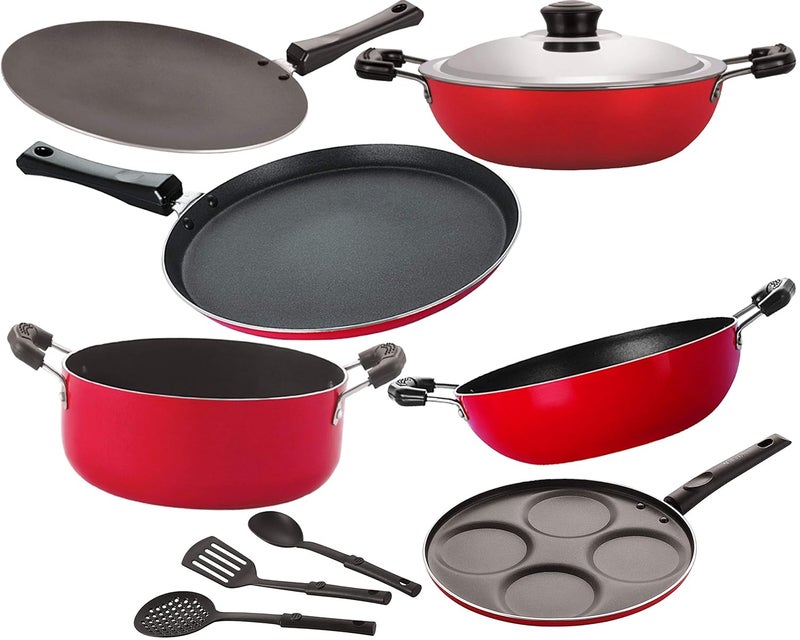 Nirlon Nonstick Aluminium Non Induction Cookware Set -9 Pieces [26_CT_KD12_DKDM_FT10_Cass20_UP4_3SPN] - Image 1