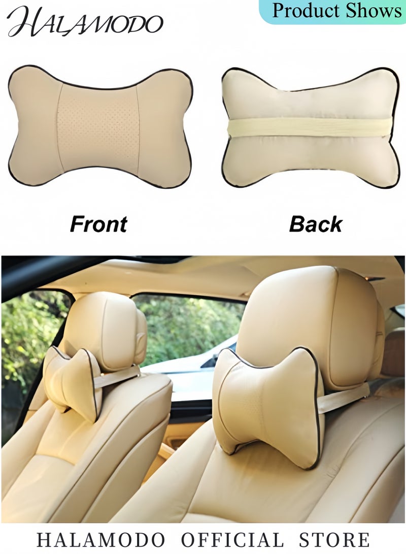 HALAMODO 2PCS Car Neck Pillow Both Side Pu Leather Comfortable Soft Breathable Leather Car Head Neck Rest Cushion Relax Neck Support Headrest Pillows Fit for Most Cars Filled Fiber Universal Car Pillow - Image 2