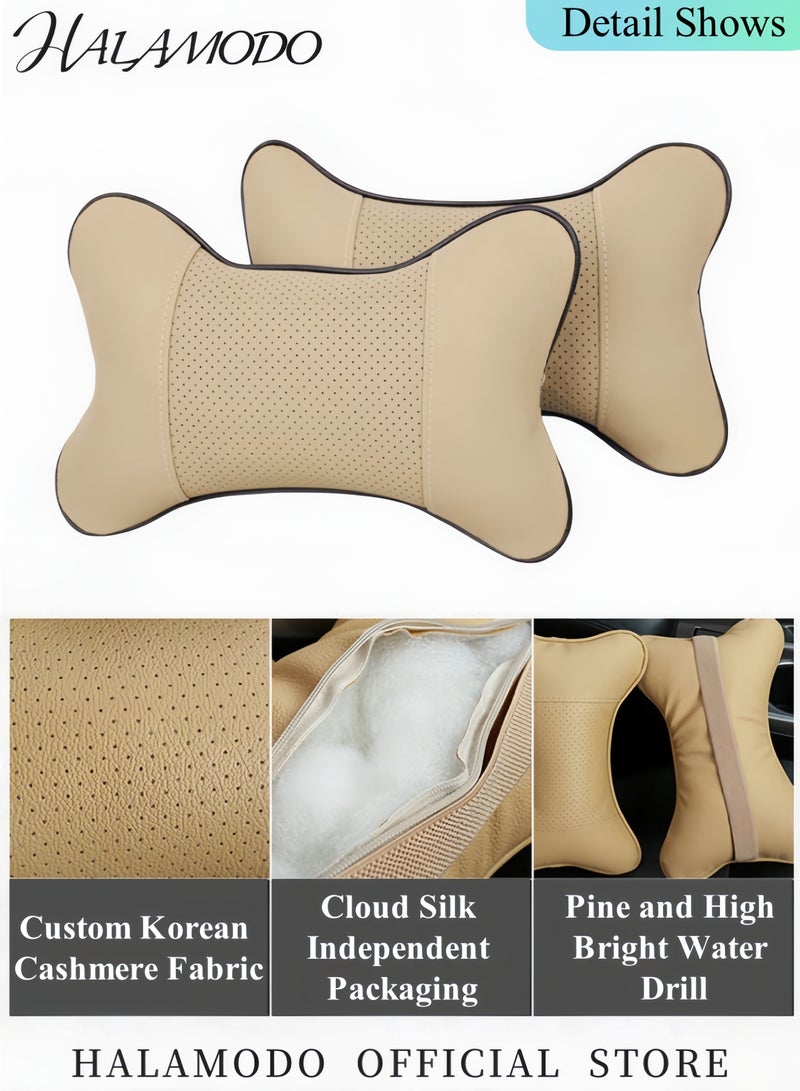 HALAMODO 2PCS Car Neck Pillow Both Side Pu Leather Comfortable Soft Breathable Leather Car Head Neck Rest Cushion Relax Neck Support Headrest Pillows Fit for Most Cars Filled Fiber Universal Car Pillow - Image 3