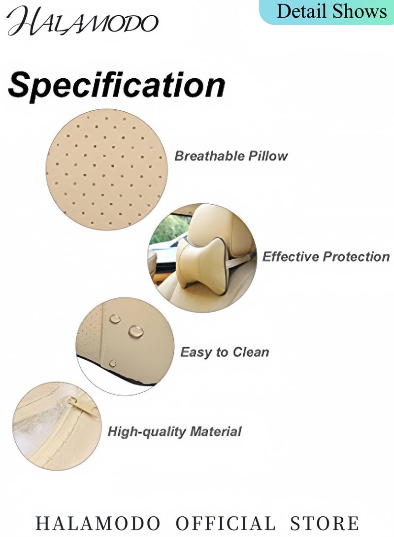 HALAMODO 2PCS Car Neck Pillow Both Side Pu Leather Comfortable Soft Breathable Leather Car Head Neck Rest Cushion Relax Neck Support Headrest Pillows Fit for Most Cars Filled Fiber Universal Car Pillow - Image 4