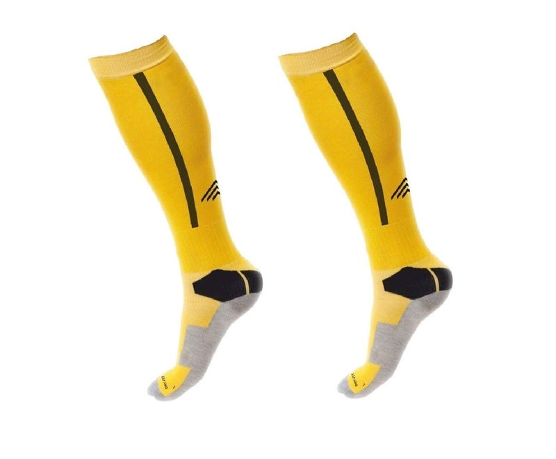 QUADA Men Sport Football Soccer Long Socks Over Knee High Sock Baseball Hockey (Yellow with Black) - Image 2