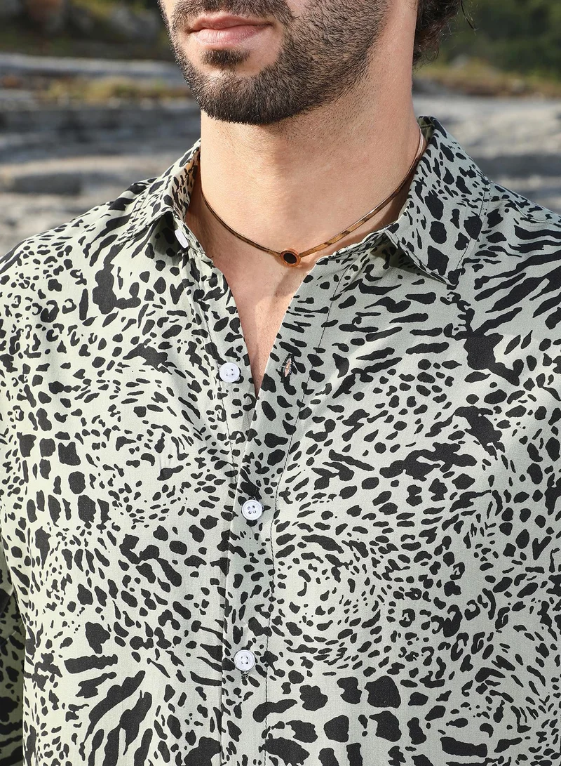 CAHOOT  Men's Onyx Black & Cream White Leopard Imprint Shirt for Men | Best Price UAE