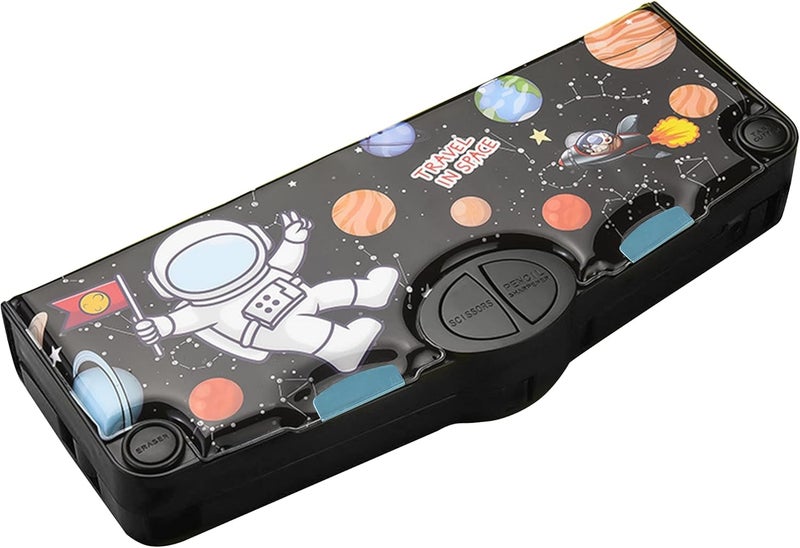 Minache Multifunction Pencil Case, Pencil Box with 2 Compartments for Students - Cartoon Pattern Stationery Set with Pop Out Scissors and Pencil Sharpener - Image 1