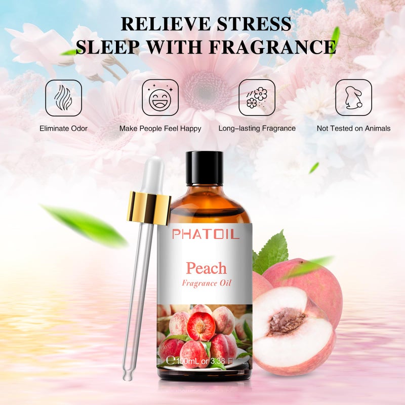 PHATOIL 3.38FL.OZ Peach Fragrance Oils for Aromatherapy, Essential Oils for Diffusers for Home, Perfect for Diffuser, Yoga, Skin Care, DIY Candle and Soap Making - 100ml - Image 2