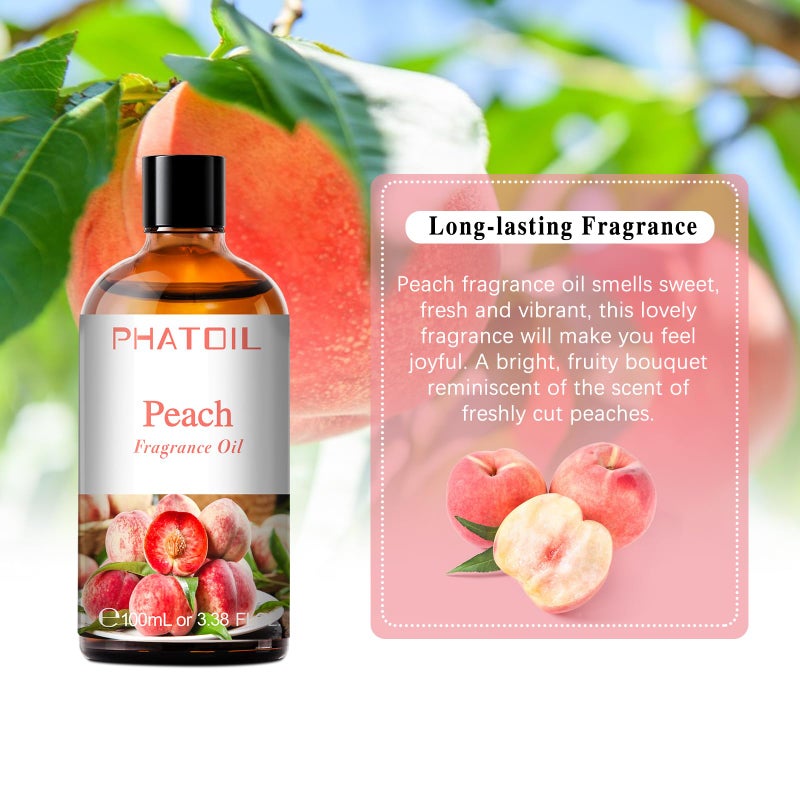 PHATOIL 3.38FL.OZ Peach Fragrance Oils for Aromatherapy, Essential Oils for Diffusers for Home, Perfect for Diffuser, Yoga, Skin Care, DIY Candle and Soap Making - 100ml - Image 4