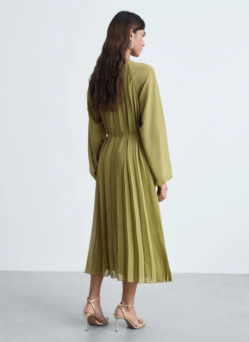 مانجو Pleated Dress With Bow Belt