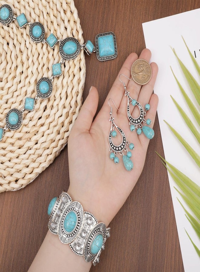 beinkmake 3pcs Bohemian Turquoise Set Women Western Jewelry Turquoise Pendant Necklace Western Turquoise Alloy Earrings Turquoise Bracelet for Women Western Boho Jewelry Set - Image 3