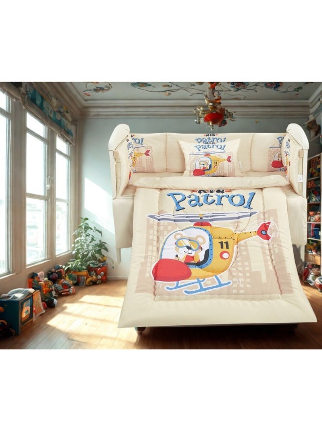 سمارت هوم طقم مفارش سرير أطفال ، مفرش حواجز طقم مكون من لحاف اطفال مقاس 90X145 سم شرشف مطاط 110X160 سم مخده مقاس 35X45 سم حواجز مقاس 33X130 سم حواجز مقاس 33X330 سم  - Image 2
