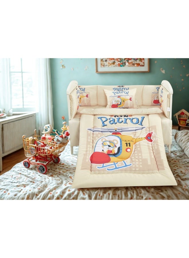 سمارت هوم طقم مفارش سرير أطفال ، مفرش حواجز طقم مكون من لحاف اطفال مقاس 90X145 سم شرشف مطاط 110X160 سم مخده مقاس 35X45 سم حواجز مقاس 33X130 سم حواجز مقاس 33X330 سم  - Image 4