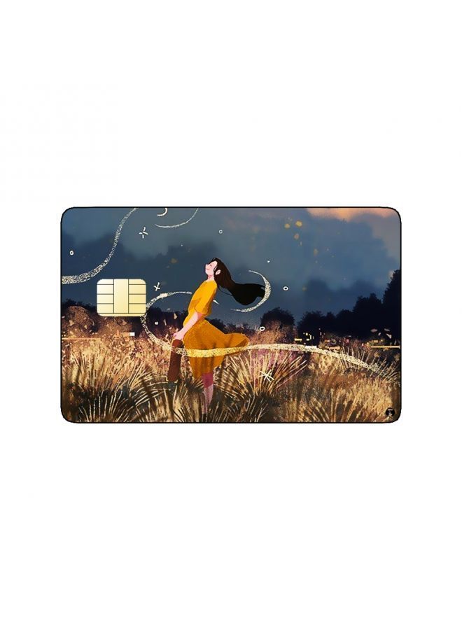 RKN PRINTED BANK CARD STICKER Aesthetic Girl Drawing With Yellow Dress - Image 1
