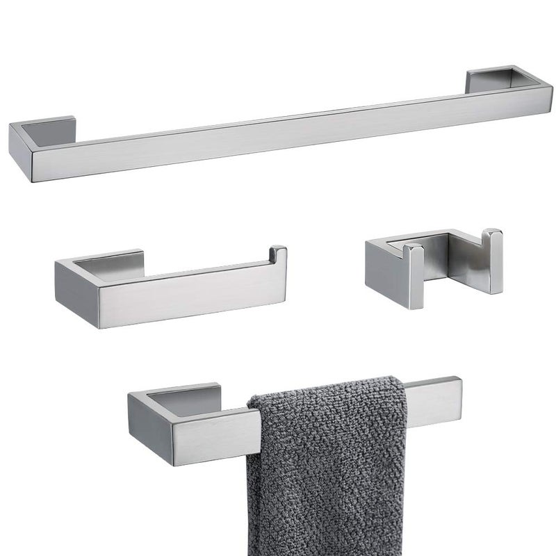 TNOMS 4 Pieces Bathroom Hardware Accessories Set Towel Bar Towel Holder Robe Hook Toilet Paper Holder Stainless SteelQ8P4BR