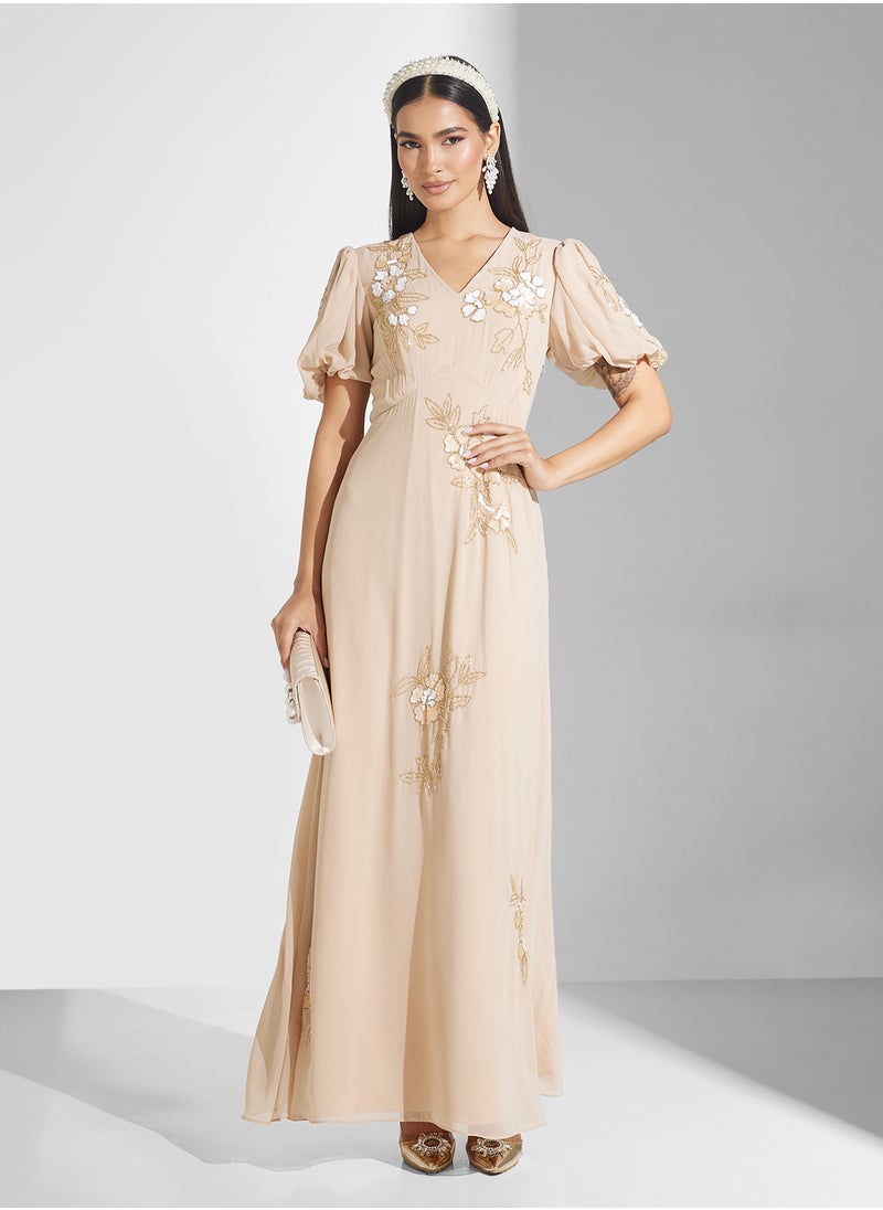 Frock and Frill - Puff Sleeves Maxi Dress - Image 1