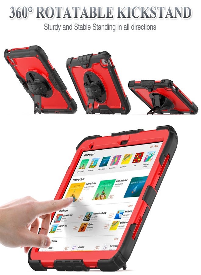 SEYMAC stock Case for iPad (A16) 11th/10th Generation 11''/10.9'' 2025/2022, Full-Body Drop Protection Case with Screen Protector &360° Rotate Hand Strap/Stand, Red+SiliconeBlack - Image 3