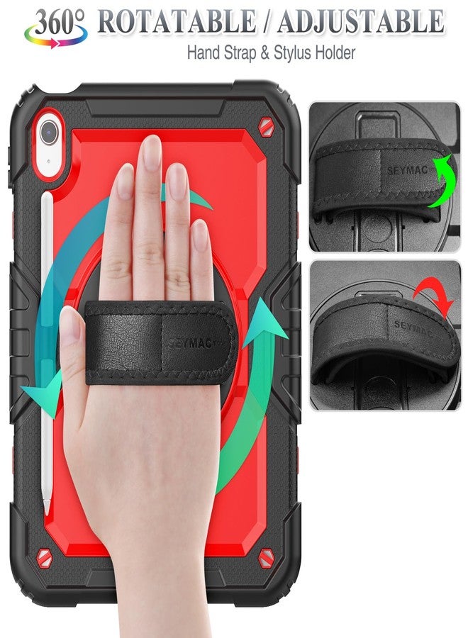 SEYMAC stock Case for iPad (A16) 11th/10th Generation 11''/10.9'' 2025/2022, Full-Body Drop Protection Case with Screen Protector &360° Rotate Hand Strap/Stand, Red+SiliconeBlack - Image 2