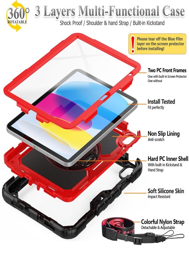 SEYMAC stock Case for iPad (A16) 11th/10th Generation 11''/10.9'' 2025/2022, Full-Body Drop Protection Case with Screen Protector &360° Rotate Hand Strap/Stand, Red+SiliconeBlack - Image 5