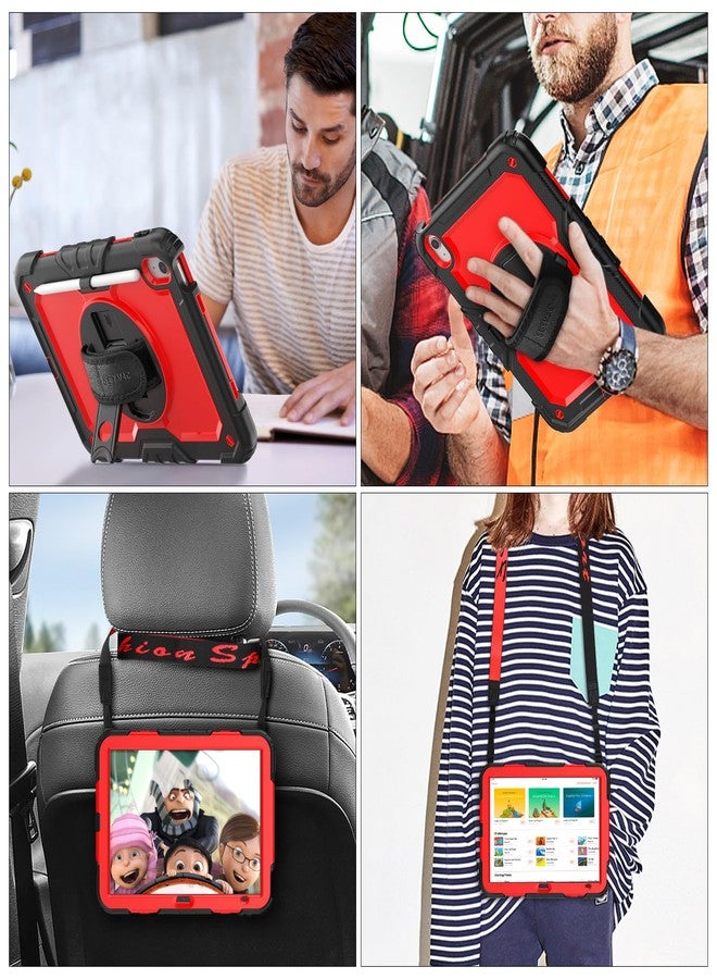SEYMAC stock Case for iPad (A16) 11th/10th Generation 11''/10.9'' 2025/2022, Full-Body Drop Protection Case with Screen Protector &360° Rotate Hand Strap/Stand, Red+SiliconeBlack - Image 4