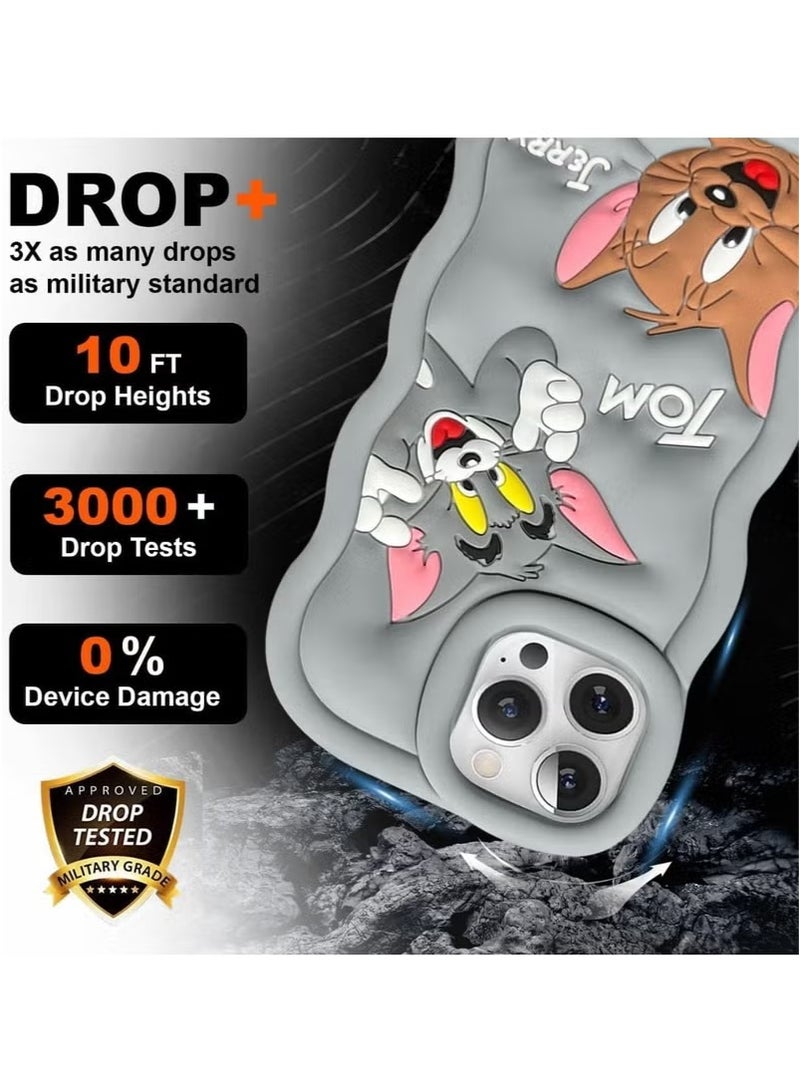 IAF For iPhone 16 Pro Max Cover Case with Camera Protection Cute 3D Soft Silicone Protective Design Cartoon Back Cover Silicone Grey  - Image 2