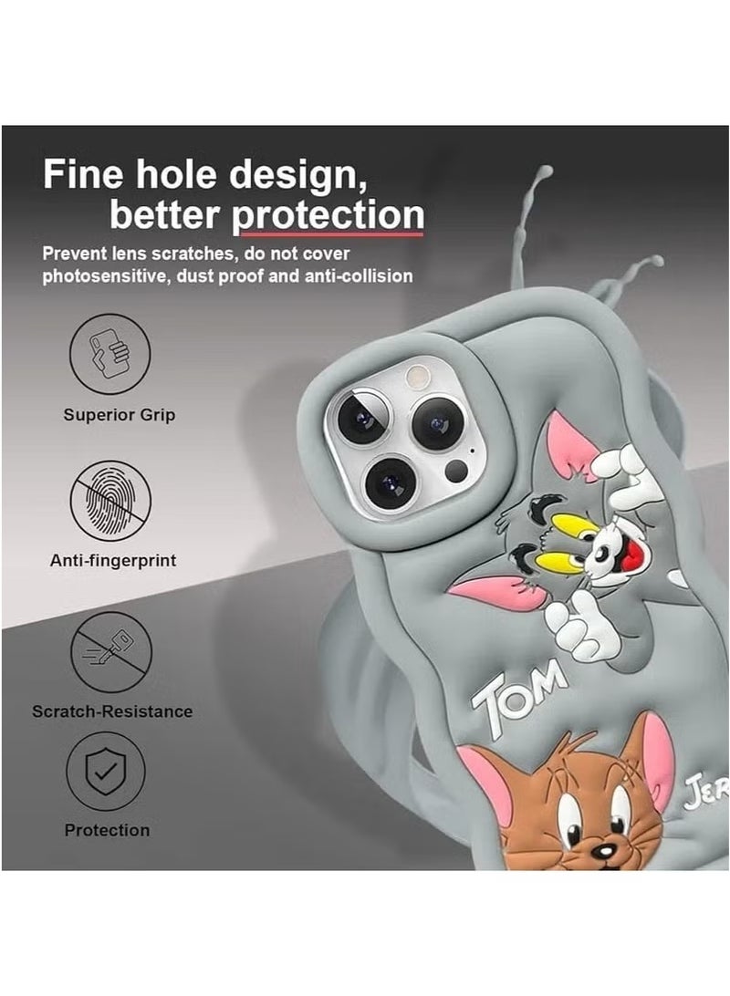 IAF For iPhone 16 Pro Max Cover Case with Camera Protection Cute 3D Soft Silicone Protective Design Cartoon Back Cover Silicone Grey  - Image 3