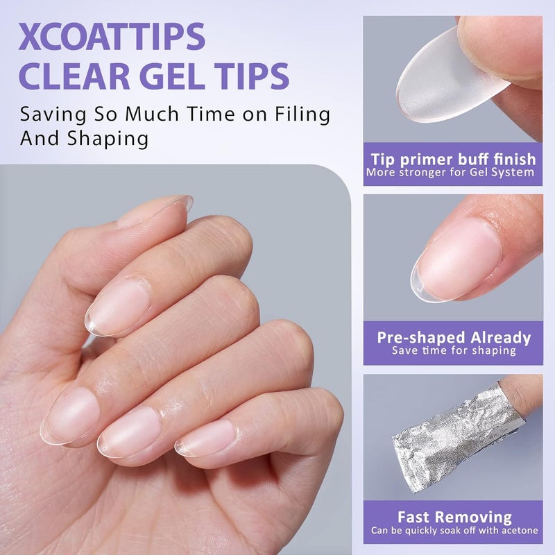 BTArtbox Extra Short Almond Nail Tips - BTArtbox Clear Gel Nail Tips Natural with Tip Primer Cover, Pre-shaped Full Matte Oval Gel Press On Nails Clear Soft Fake Nails for Daily Nail Art - Image 5