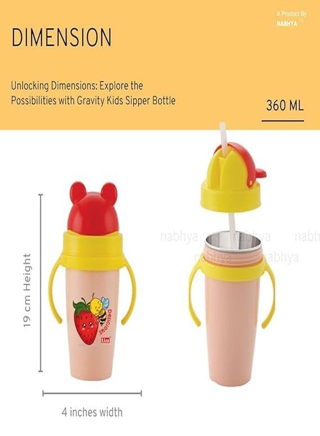 Zerya Stainless Steel 360ml BPA-Free Cute Animal Design Baby Sipper Kids Water Bottle with Straw and Side Handle for Kids (Pink) - Image 5