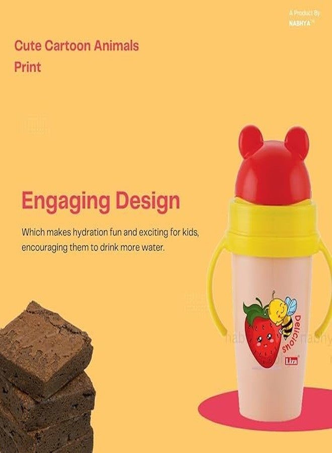 Zerya Stainless Steel 360ml BPA-Free Cute Animal Design Baby Sipper Kids Water Bottle with Straw and Side Handle for Kids (Pink) - Image 3