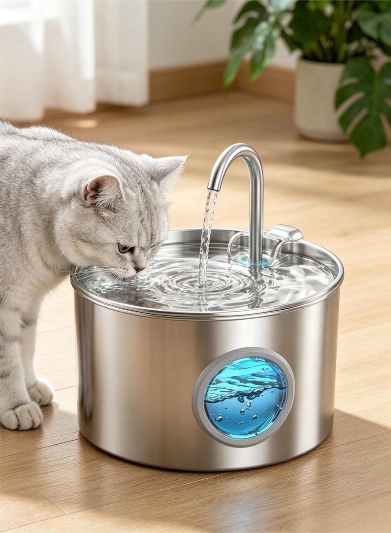 Topyich 3.2L Large Capacity Cat Water Fountain,Stainless Steel Pet Fountain with Water Level Window, Cat Drinking Fountain Indoor - Image 1