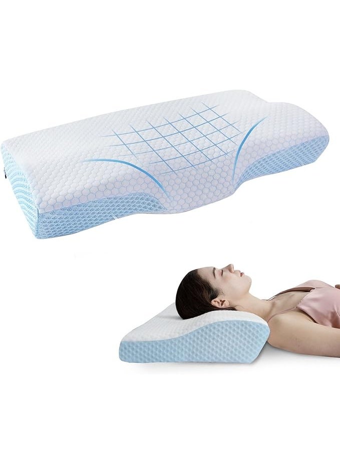 Memory Foam Cervical Pillow for Sleeping – Cooling Gel Contour Pillow for Neck & Shoulder Pain Relief