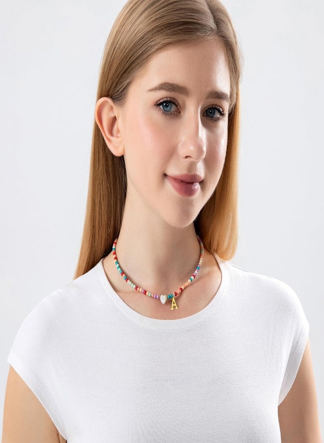 JUNYANGY Initial Necklaces for Women,Colorful Beaded Choker Necklaces for Teen Girl Gifts Bohemian Letter Choker Necklace Jewelry for Teen Girls Birthday Gifts(Colorful-A) - Image 2